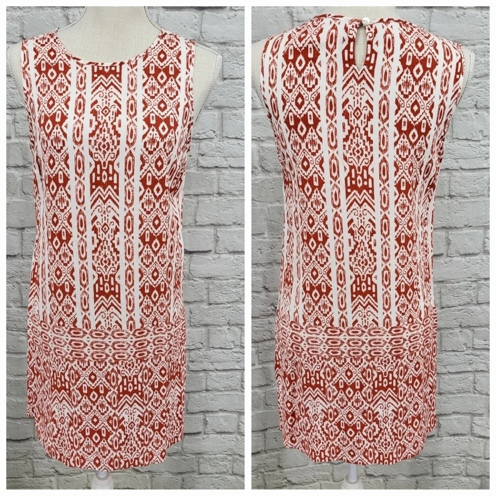 CHICO'S Reddish/Orange White Patterned Sleeveless Tunic Top Sz 0 = Small (4)